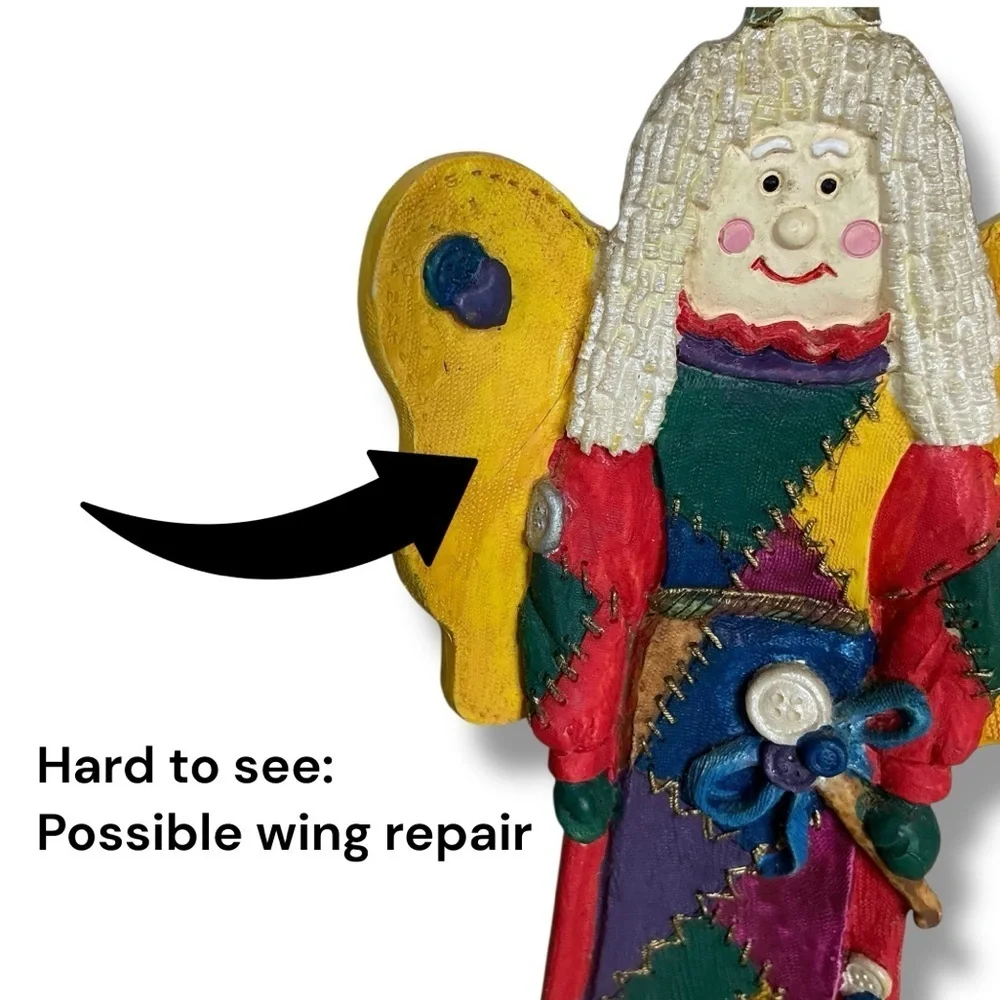 Folk Art Christmas Angel Figurine Star Hand Crafted Polymer Clay Vintage 1990